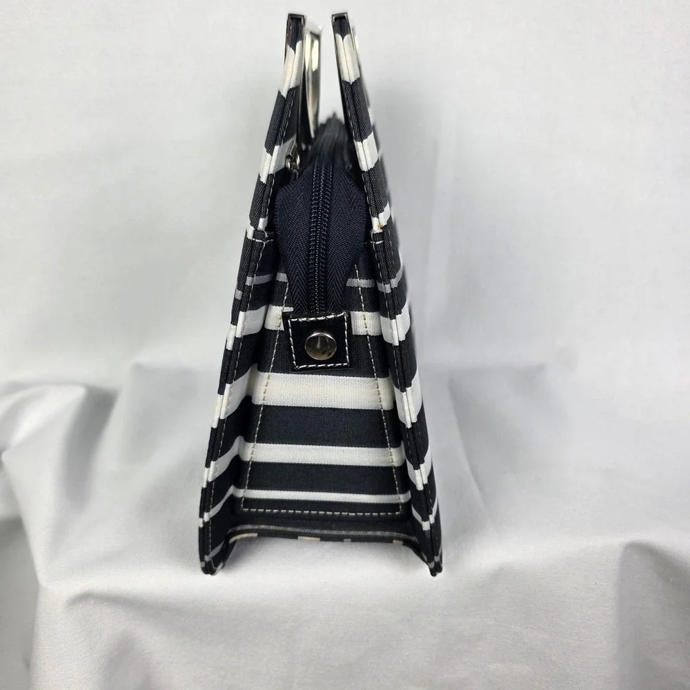 Kate Spade New York‎ Striped Canvas Handbag Black White Silver Metal Handle